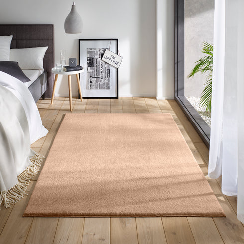 Waschbarer Teppich mit Anti-Rutsch | Flauschiger Flachflor für Badezimmer, Kinderzimmer oder Flur Läufer | Beige